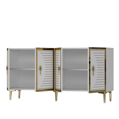Madia moderna elegante stile glamour 4 ante con dettagli oro cm 150x32x75h - vari colori