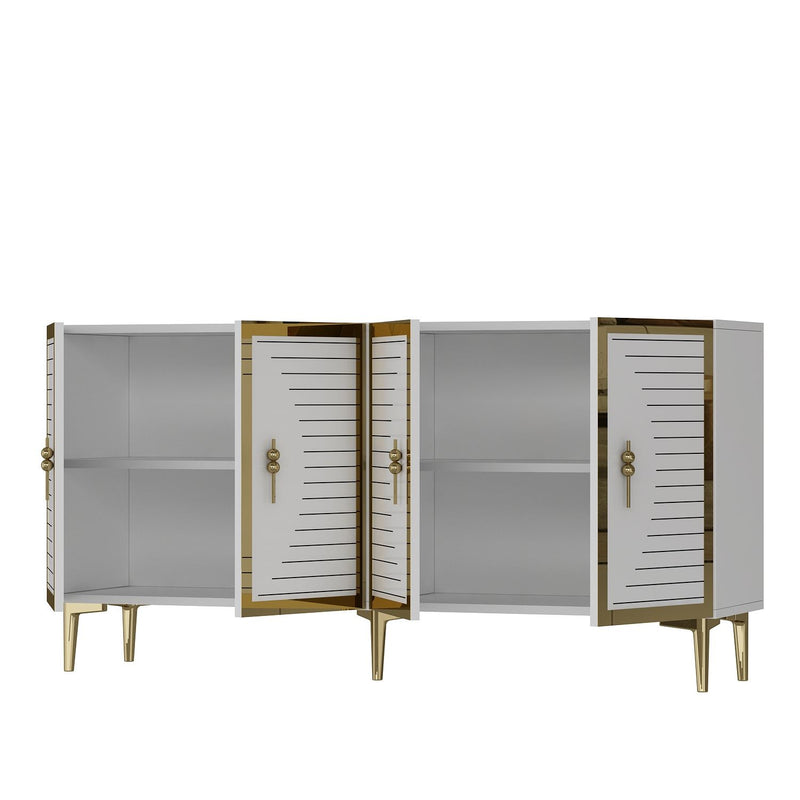 Madia moderna elegante stile glamour 4 ante con dettagli oro cm 150x32x75h - vari colori