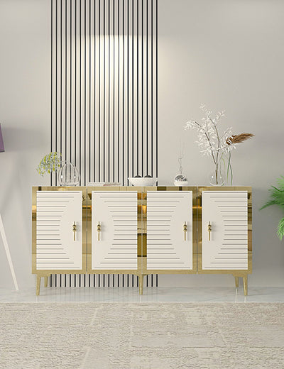 Madia moderna elegante stile glamour 4 ante con dettagli oro cm 150x32x75h - vari colori