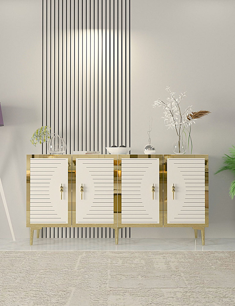 Madia moderna elegante stile glamour 4 ante con dettagli oro cm 150x32x75h - vari colori