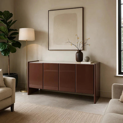 Madia moderna bordeaux a 4 Ante con top effetto marmo cm 163x45x80h