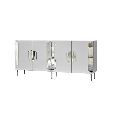 Madia moderna con piedi argento 4 ante e piano con specchio cm 180x40x80h