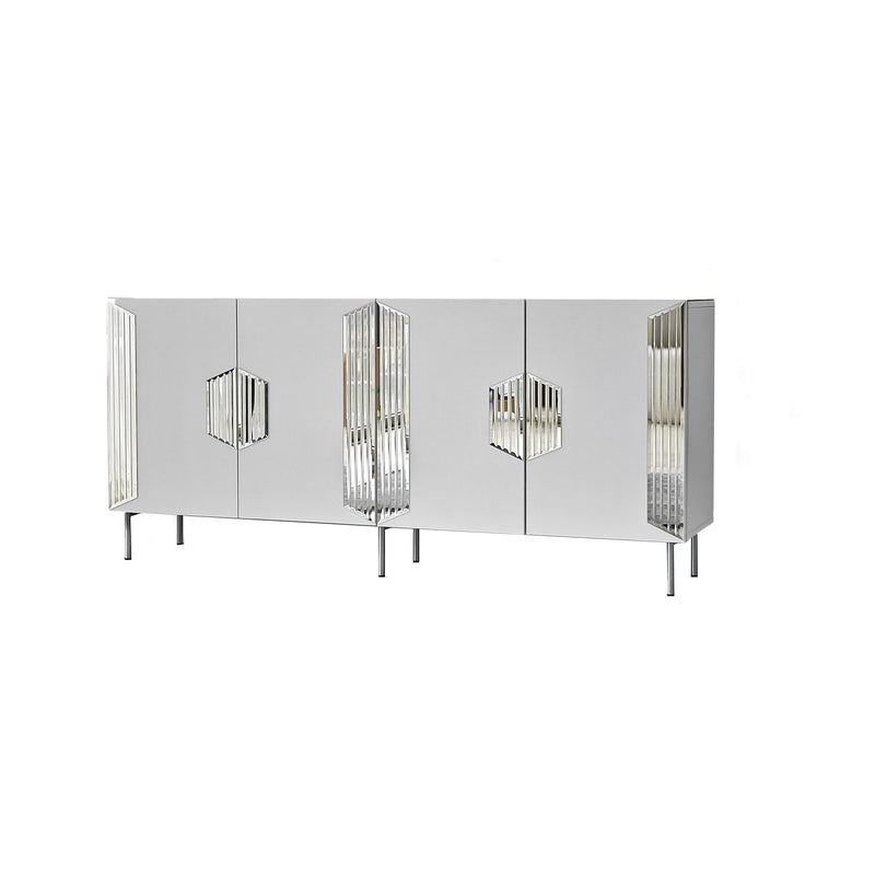 Madia moderna con piedi argento 4 ante e piano con specchio cm 180x40x80h