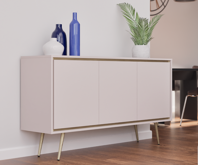 Madia moderna con 3 ante colore cashmere e gambe oro cm cm 150x40x80h