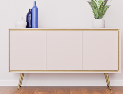 Madia moderna con 3 ante colore cashmere e gambe oro cm cm 150x40x80h