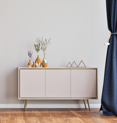 Madia moderna con 3 ante colore cashmere e gambe oro cm cm 150x40x80h