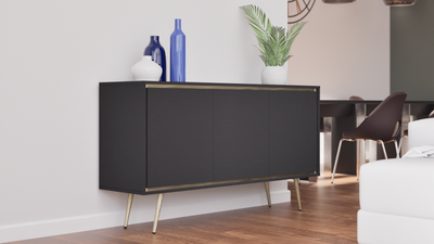 Madia moderna con 3 ante colore grafite inserti e gambe oro cm 150x40x80h