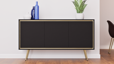 Madia moderna con 3 ante colore grafite inserti e gambe oro cm 150x40x80h