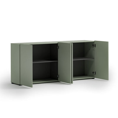 Madia moderna design minimal 4 ante colore verde salvia laccato opaco cm 180x38x79h