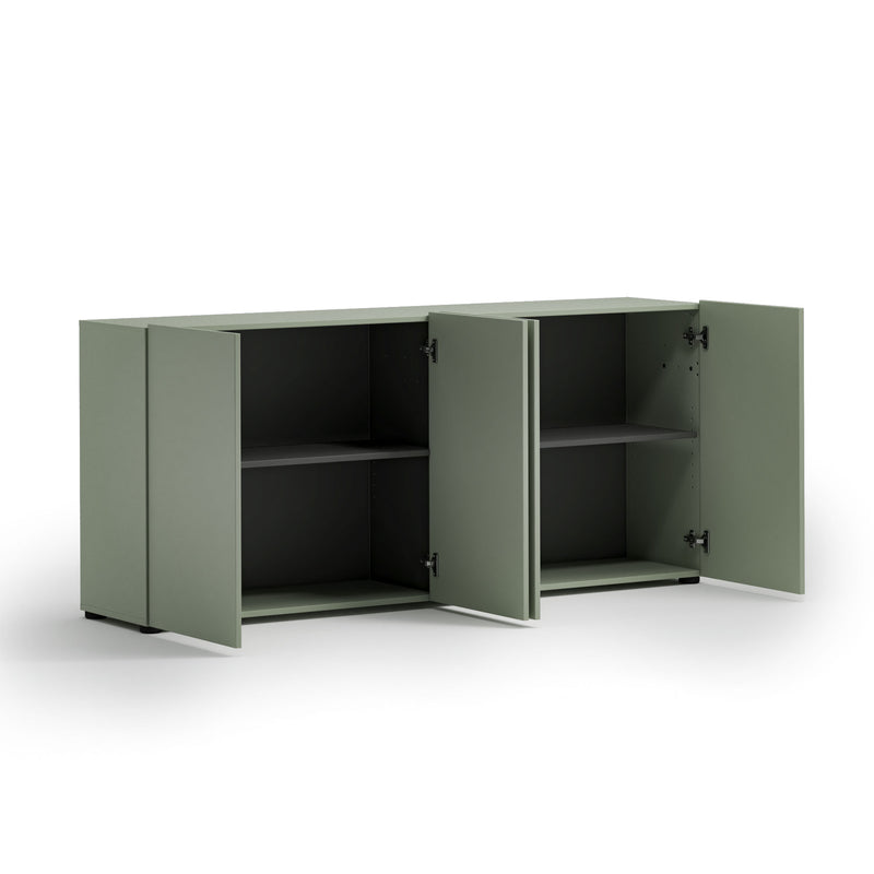Madia moderna design minimal 4 ante colore verde salvia laccato opaco cm 180x38x79h