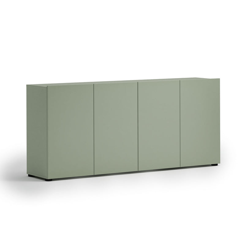 Madia moderna design minimal 4 ante colore verde salvia laccato opaco cm 180x38x79h