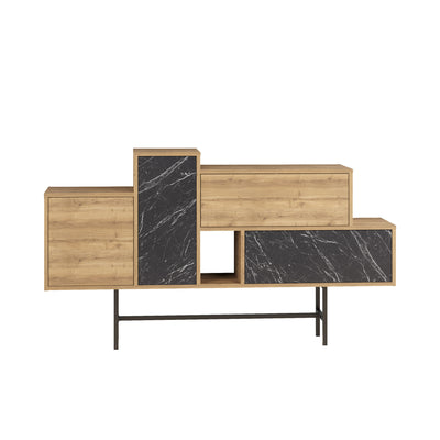 Madia design asimmetrica con ante e cassetti quercia e marmo nero cm 160x35x90h