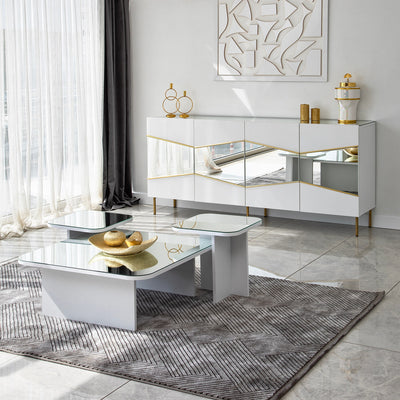Madia moderna colore bianco 4 ante con inserto oro e specchio cm 180x40x80h