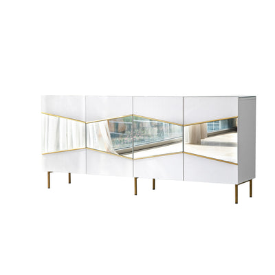 Madia moderna colore bianco 4 ante con inserto oro e specchio cm 180x40x80h