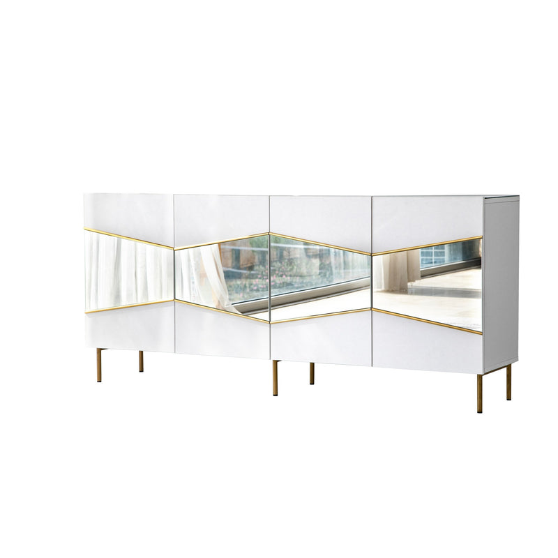 Madia moderna colore bianco 4 ante con inserto oro e specchio cm 180x40x80h