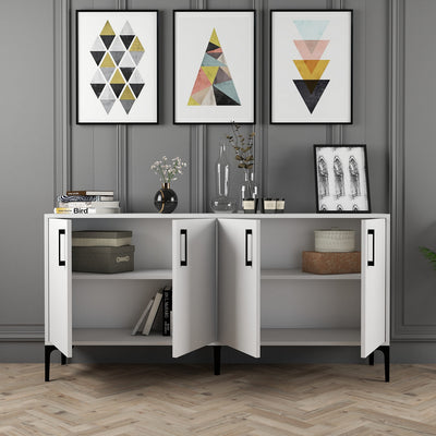 Madia in legno colore bianco con 4 ante per living cm 160x35x78h