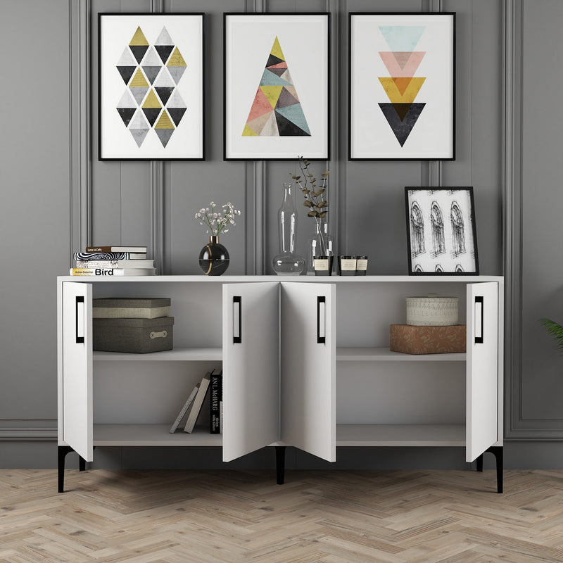 Madia in legno colore bianco con 4 ante per living cm 160x35x78h
