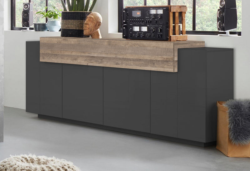 Madia credenza con piano rialzato rovere e struttura antracite cm 200x45x85h