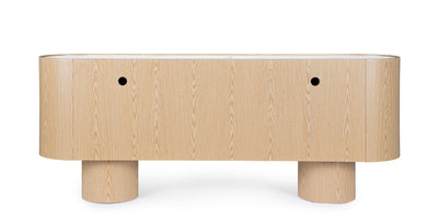 Madia con lati curvi stile moderno in legno chiaro e piano in pietra 3 ante cm 200x45x80h