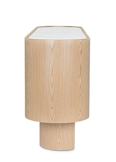 Madia con lati curvi stile moderno in legno chiaro e piano in pietra 3 ante cm 200x45x80h