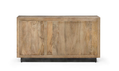 Madia moderna lineare in legno di mango colore quercia profili in acciaio cm 150x44x80h