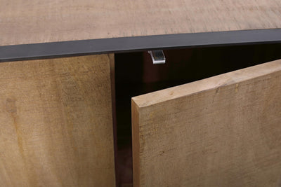Madia 4 ante minimal moderna in legno di mango colore quercia e acciaio cm 200x44x80h