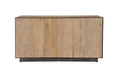 Madia moderna lineare in legno di mango colore quercia profili in acciaio cm 150x44x80h