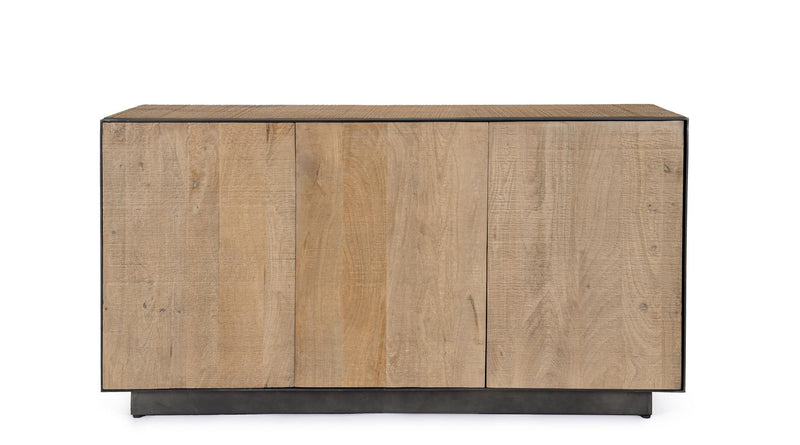 Madia moderna lineare in legno di mango colore quercia profili in acciaio cm 150x44x80h