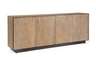 Madia 4 ante minimal moderna in legno di mango colore quercia e acciaio cm 200x44x80h