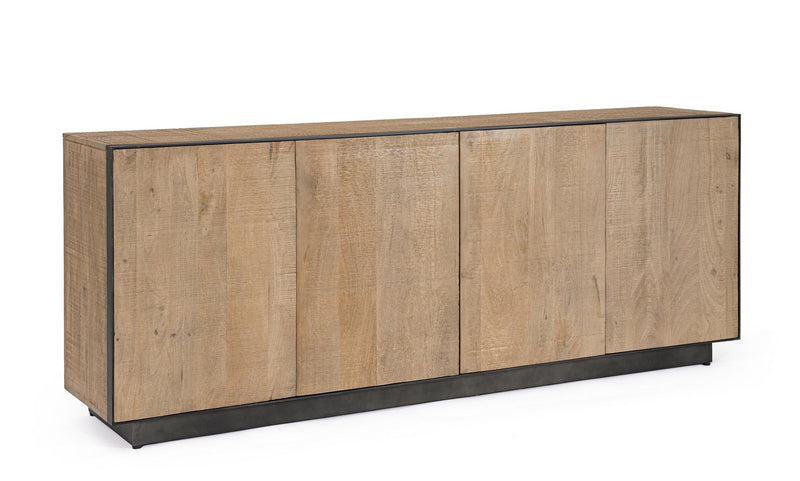 Madia 4 ante minimal moderna in legno di mango colore quercia e acciaio cm 200x44x80h