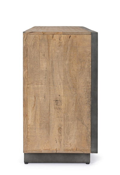 Madia 4 ante minimal moderna in legno di mango colore quercia e acciaio cm 200x44x80h
