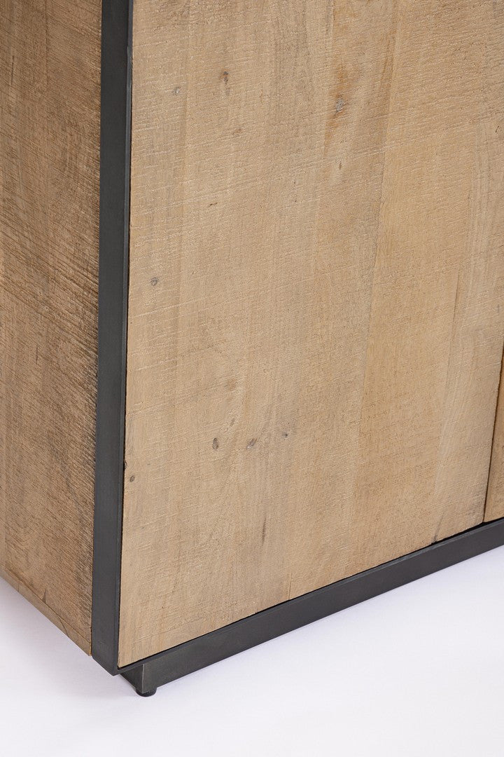Madia 4 ante minimal moderna in legno di mango colore quercia e acciaio cm 200x44x80h