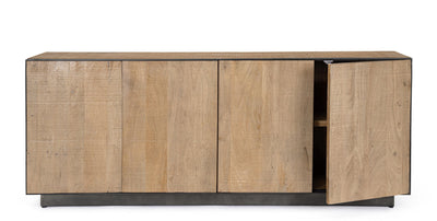 Madia 4 ante minimal moderna in legno di mango colore quercia e acciaio cm 200x44x80h