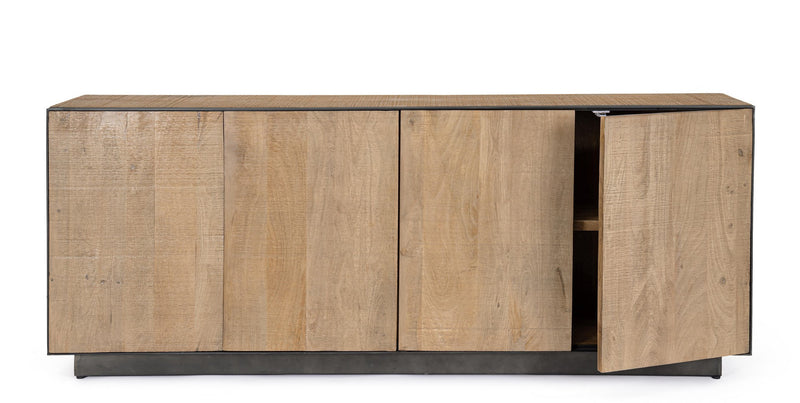 Madia 4 ante minimal moderna in legno di mango colore quercia e acciaio cm 200x44x80h