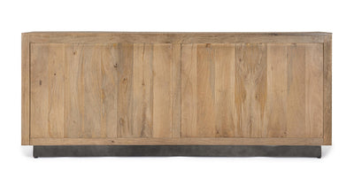 Madia 4 ante minimal moderna in legno di mango colore quercia e acciaio cm 200x44x80h