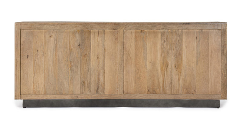 Madia 4 ante minimal moderna in legno di mango colore quercia e acciaio cm 200x44x80h