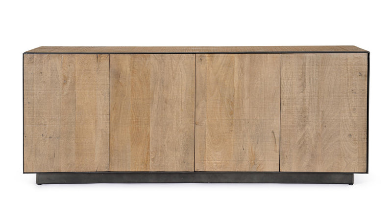 Madia 4 ante minimal moderna in legno di mango colore quercia e acciaio cm 200x44x80h
