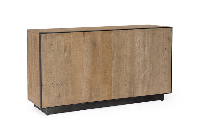 Madia moderna lineare in legno di mango colore quercia profili in acciaio cm 150x44x80h