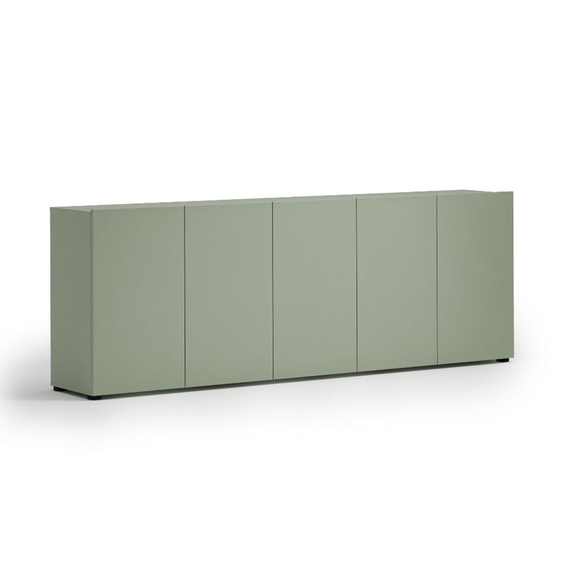 Madia 5 ante moderna semplice colore verde salvia laccato opaco cm 225x38x79h