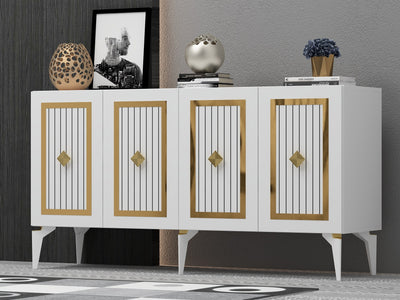 Mobile 4 ante madia design bianca con dettagli dorati cm 150x40x79h
