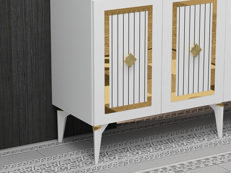 Mobile 4 ante madia design bianca con dettagli dorati cm 150x40x79h
