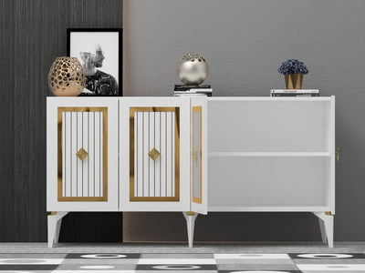 Mobile 4 ante madia design bianca con dettagli dorati cm 150x40x79h
