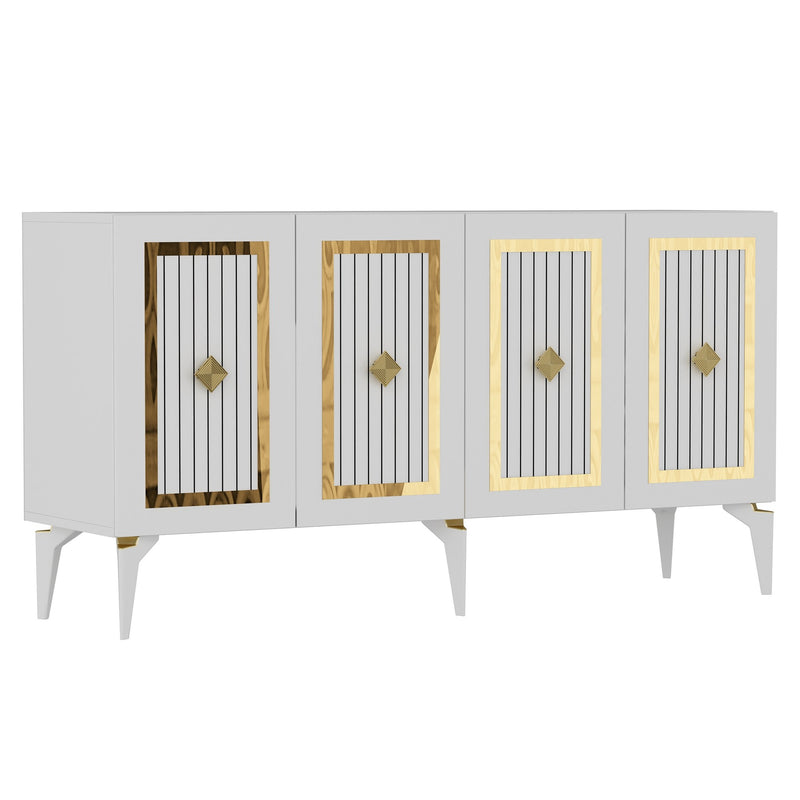 Mobile 4 ante madia design bianca con dettagli dorati cm 150x40x79h