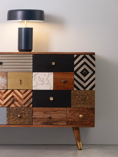 Madia con ante e cassetti effetto Patchwork in legno di mango cm 150x40x78h