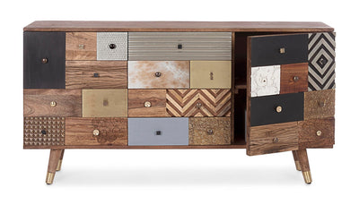 Madia con ante e cassetti effetto Patchwork in legno di mango cm 150x40x78h