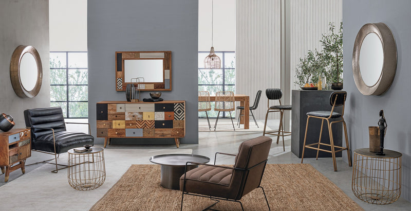 Madia con ante e cassetti effetto Patchwork in legno di mango cm 150x40x78h