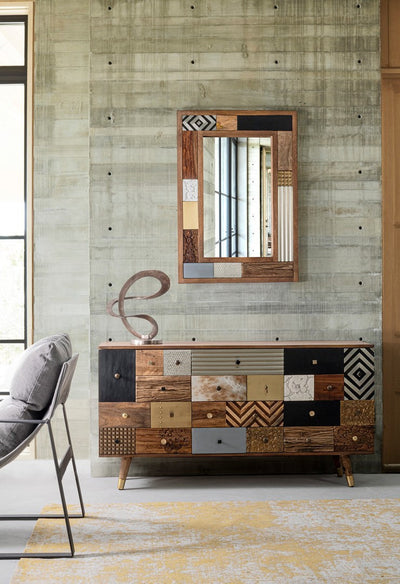 Madia con ante e cassetti effetto Patchwork in legno di mango cm 150x40x78h