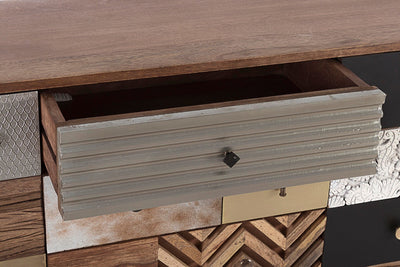Madia con ante e cassetti effetto Patchwork in legno di mango cm 150x40x78h
