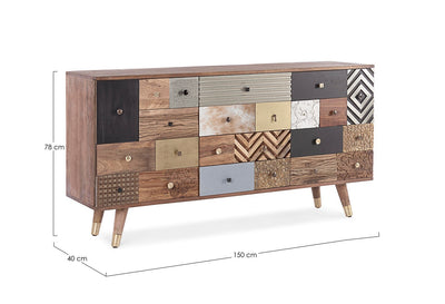 Madia con ante e cassetti effetto Patchwork in legno di mango cm 150x40x78h