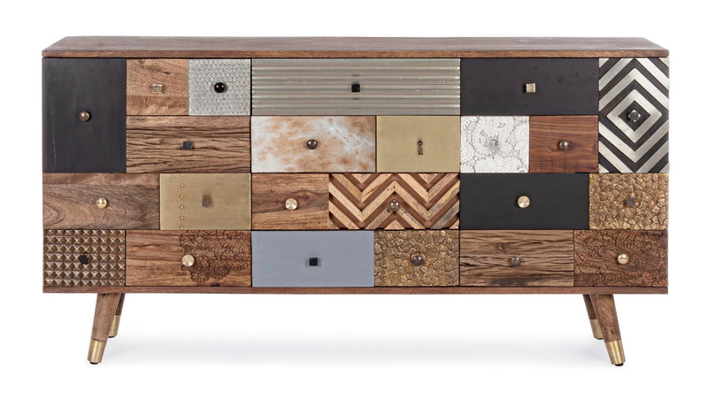 Madia con ante e cassetti effetto Patchwork in legno di mango cm 150x40x78h